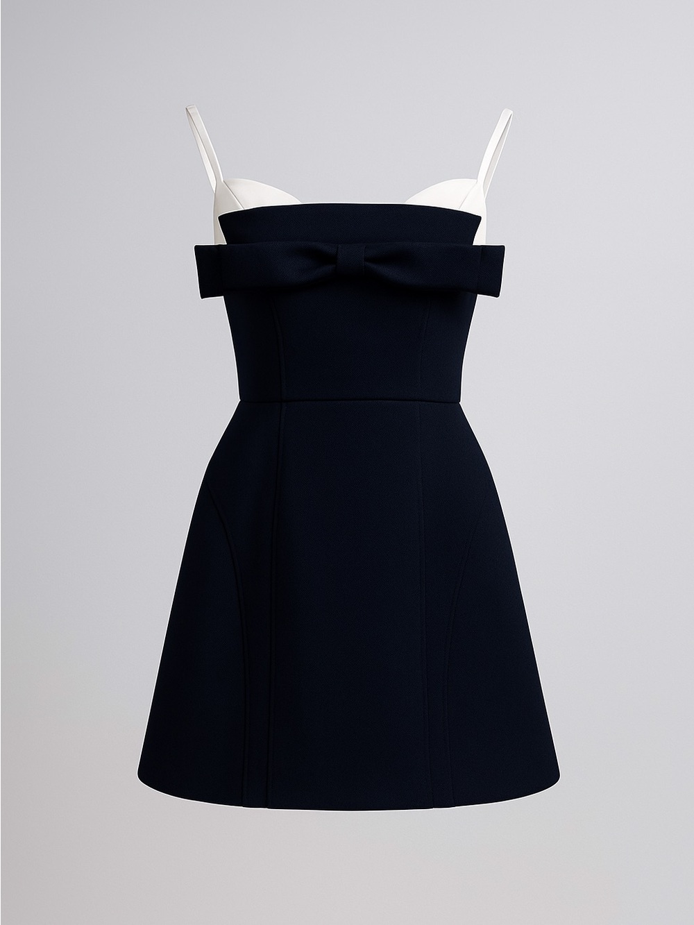 Black and White Bow-Detail Mini Dress